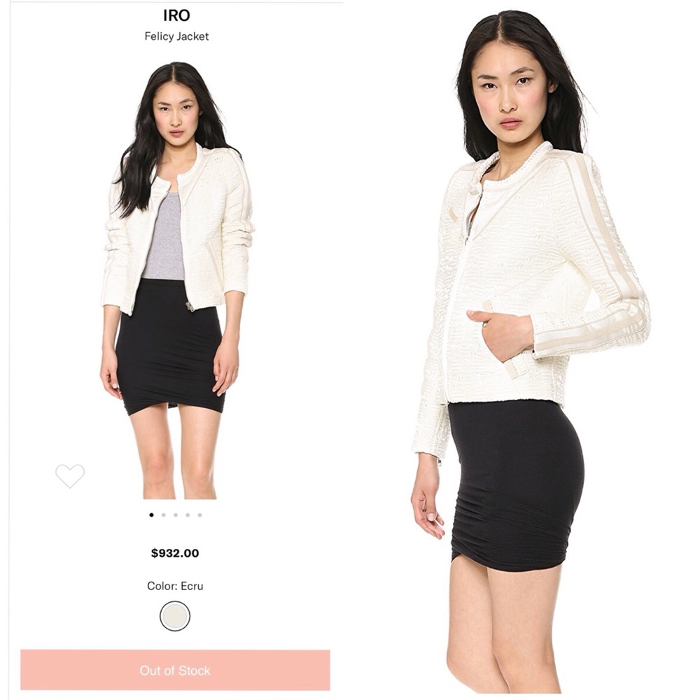 IRO • Kendall Jenner • Felicy Ivory Jacquard Silk Lamb Leather Trim Moto Jacket - Picture 2 of 16